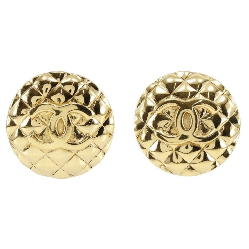 CHANEL COCO Mark Earring Matelasse Plated Gold 37.5g Women